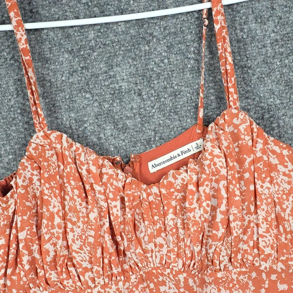 Abercrombie & Fitch Womens Small Maxi Dress Orange White Abstract Ruched Slit